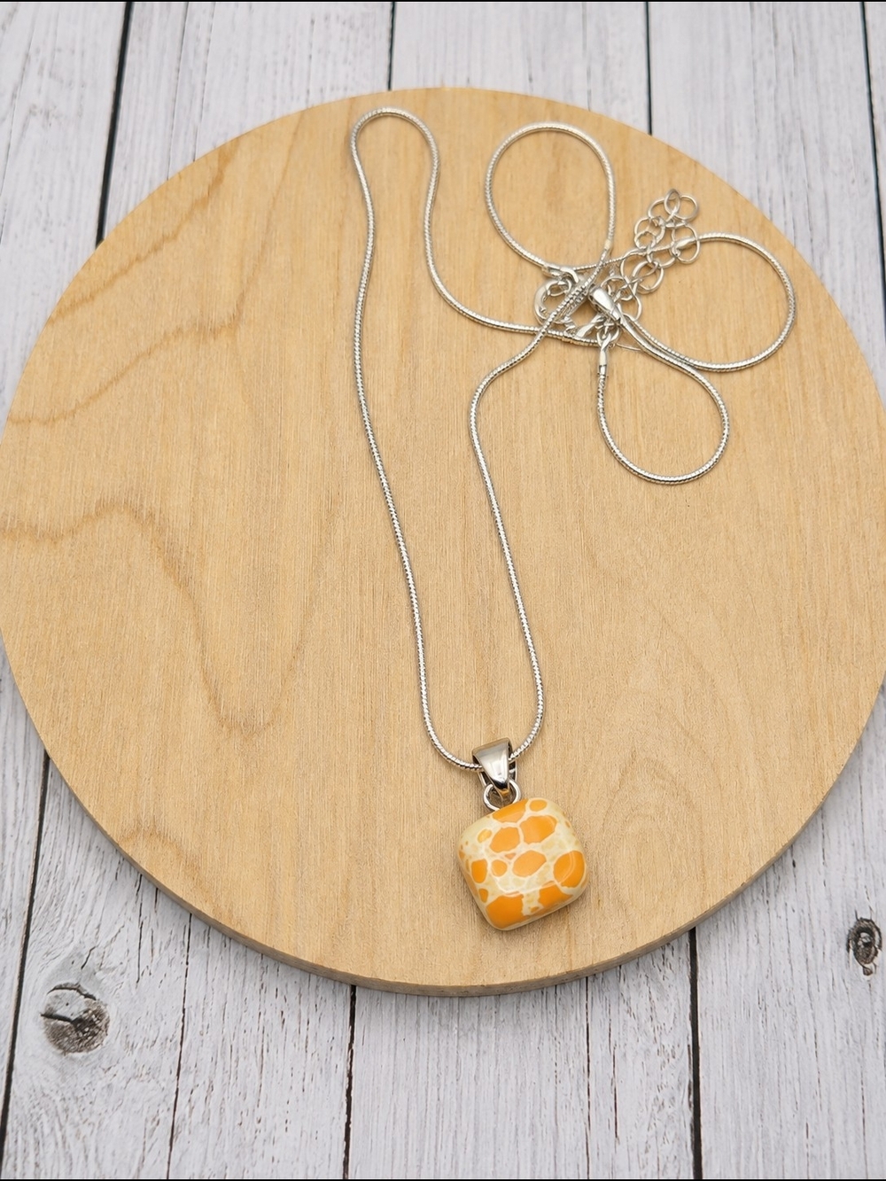 Yellow Orange Mosaic Pendant Necklace - Women Jewelry